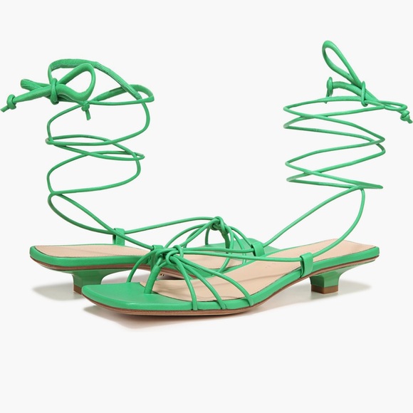 Veronica Beard Foley Ankle Tie Sandal Jungle Green - Picture 2 of 14
